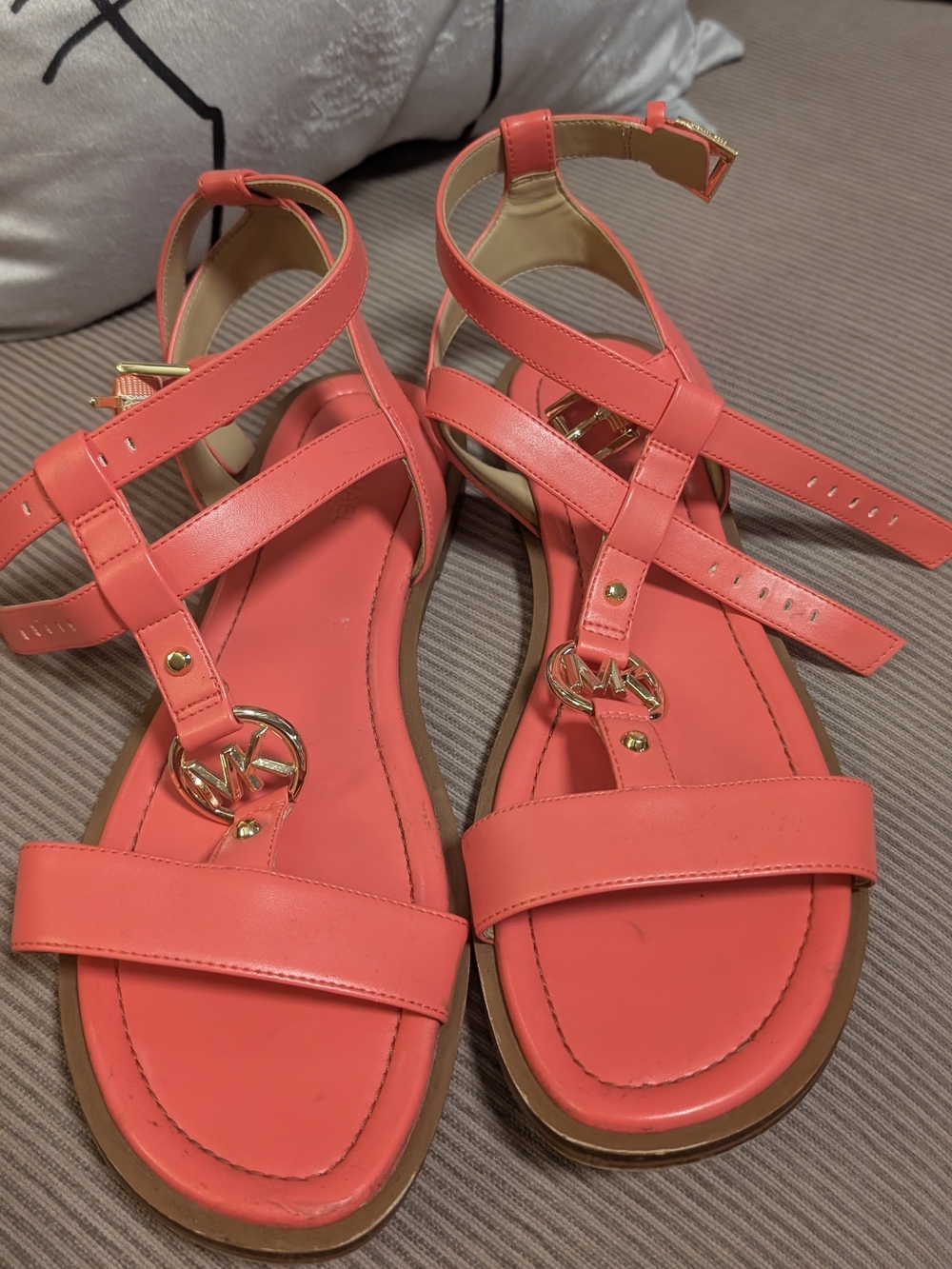 Michael Kors Coral Strappy Flat Sandals with Gold MK Accent